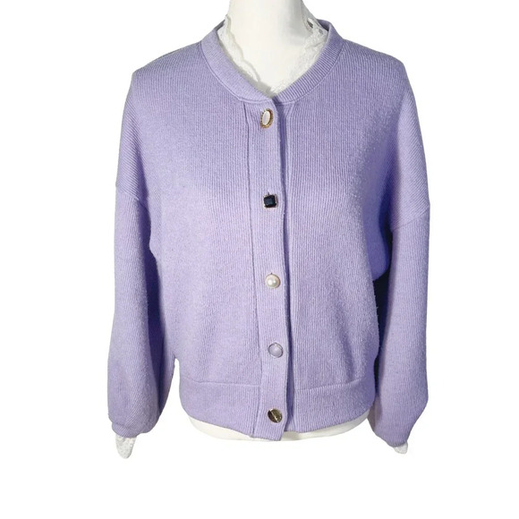 Ordinary Holiday Korean Light Purple Lavender Button Up Cardigan Lace Size L - Picture 1 of 9
